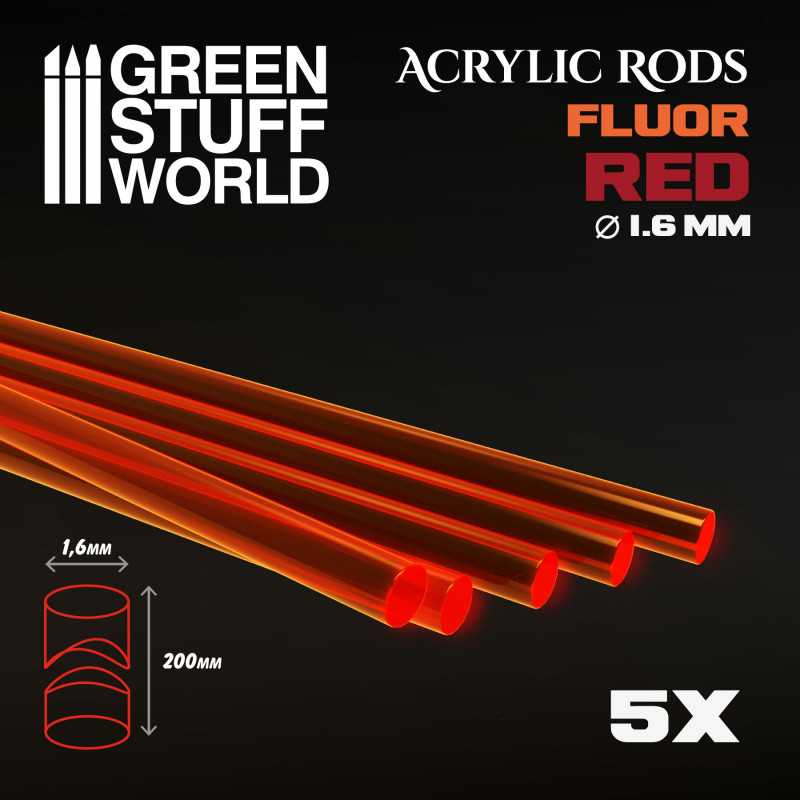 Green Stuff World - 1,6 mm runde Acryl Stäbe Fluor ROT-ORANGE