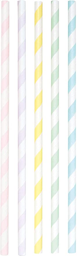 Papierstrohhalme Pastel Stripes, ca. 19,7 cm lang, Ø 6mm, 25 bedruckte Strohhalme aus Papier, umweltfreundlich, lebensmittelecht, zum Trinken, Basteln und Dekorieren