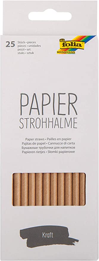 Papierstrohhalme Kraftpapier, ca. 19,7 cm lang, Ø 6mm, 25 Strohhalme aus Papier, umweltfreundlich, lebensmittelecht, zum Trinken, Basteln und Dekorieren