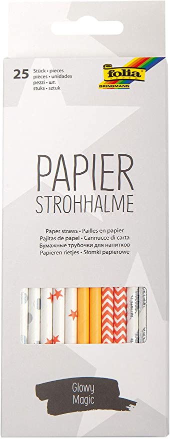 Papierstrohhalme Glowy Magic , ca. 19,7 cm lang, Ø 6mm, 25 bedruckte Strohhalme aus Papier, umweltfreundlich, lebensmittelecht, zum Trinken, Basteln und Dekorieren