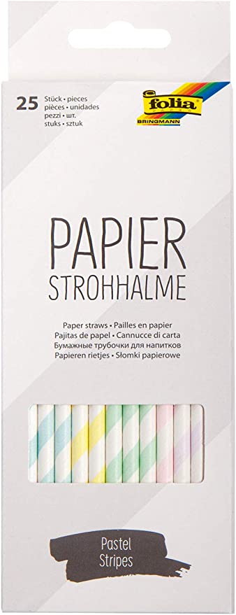 Papierstrohhalme Pastel Stripes, ca. 19,7 cm lang, Ø 6mm, 25 bedruckte Strohhalme aus Papier, umweltfreundlich, lebensmittelecht, zum Trinken, Basteln und Dekorieren