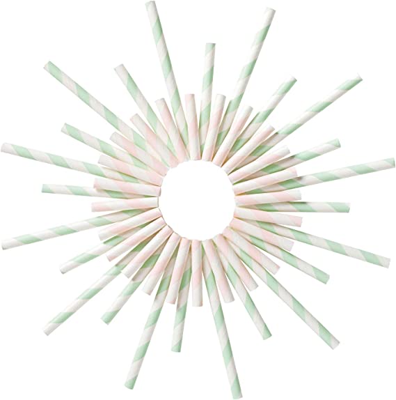 Papierstrohhalme Pastel Stripes, ca. 19,7 cm lang, Ø 6mm, 25 bedruckte Strohhalme aus Papier, umweltfreundlich, lebensmittelecht, zum Trinken, Basteln und Dekorieren