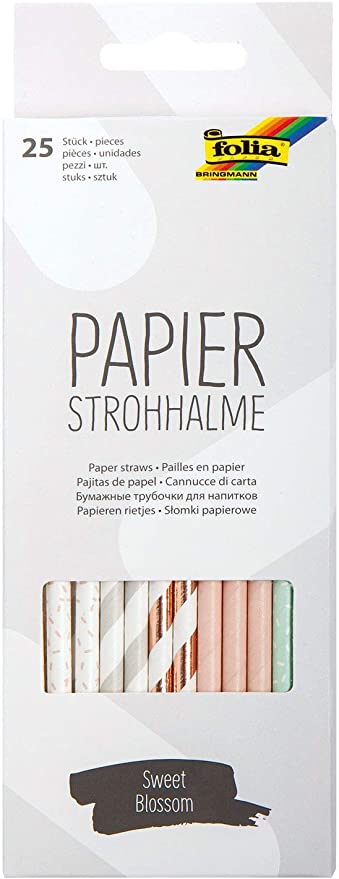 Papierstrohhalme Sweet Blossom , ca. 19,7 cm lang, Ø 6mm, 25 bedruckte Strohhalme aus Papier, umweltfreundlich, lebensmittelecht, zum Trinken, Basteln und Dekorieren