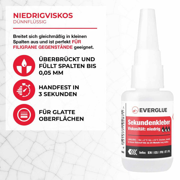 Super glue - low viscosity - Extra long storable - 20g dosing bottle (Sekundenkleber - Extra lange lagerfähig - 20g Dosierflasche)