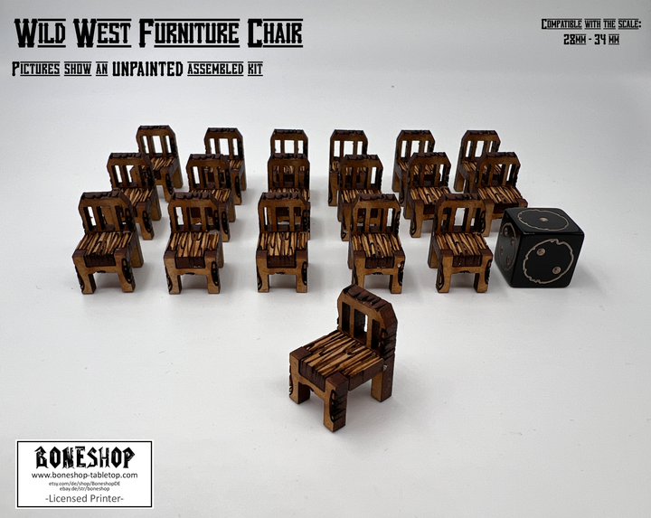 Wild West Saloon & Möbel - kompatibel mit Miniaturen im Maßstab 28mm bis 34mm - Maßstab 1:56 - Boneshop - Lasercut Bausatz mit Anleitung