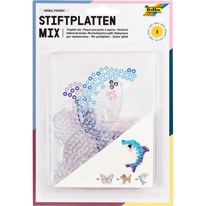 Bügelperlen Stiftplatten Set mit jeweils 3 transparenten Steckplatten für Bügelperlen