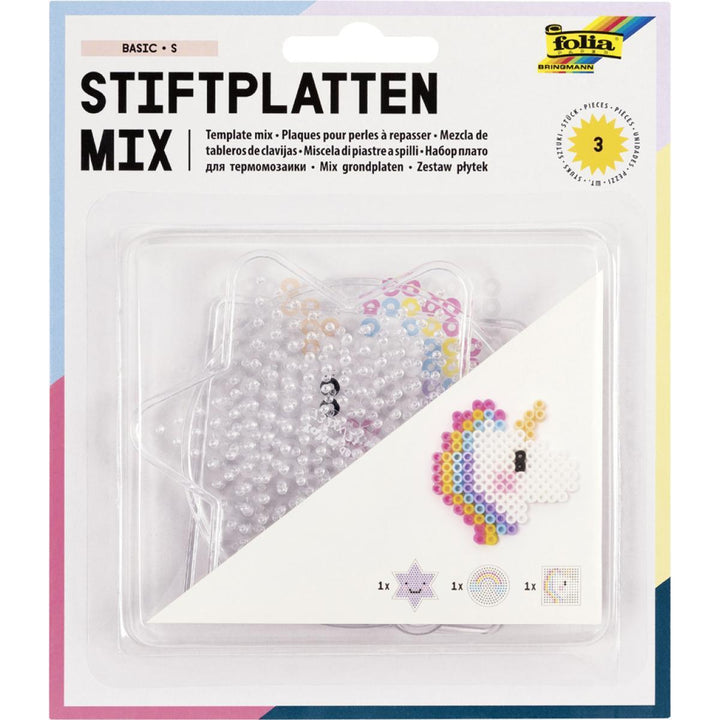 Bügelperlen Stiftplatten Set mit jeweils 3 transparenten Steckplatten für Bügelperlen