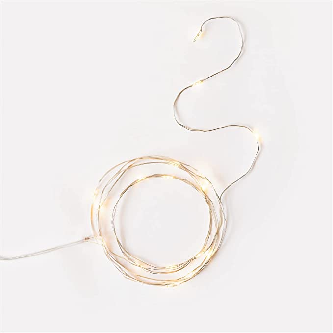 2x Micro-LED Lichterkette mit je 20 LEDs in Warmweiß, ca. 2,20 m lange LED Beleuchtung aus Silberdraht, inkl. 4 Batterien