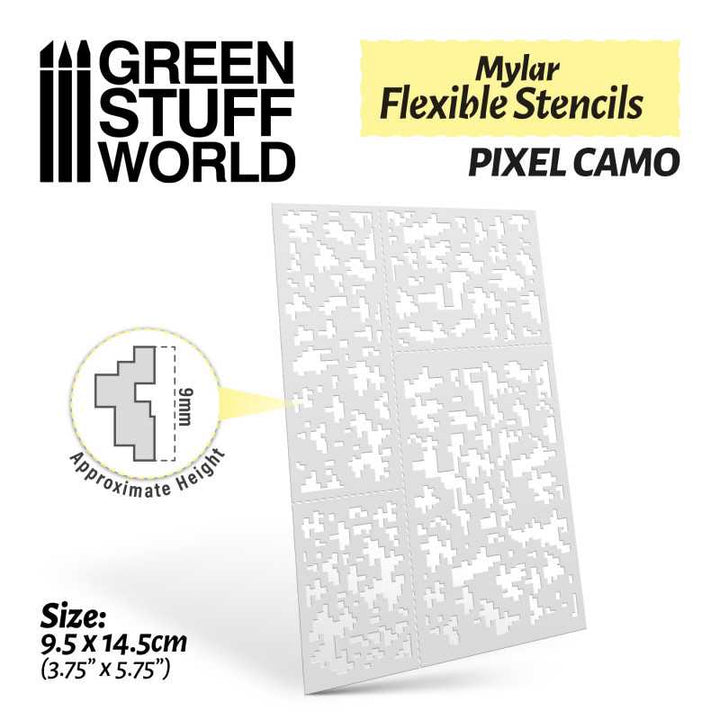 Green Stuff World - Flexible Schablonen - Pixel-Tarnfarbe (ca. 9 mm) - Flexible Stencils - Pixel CAMO (9mm aprox.)