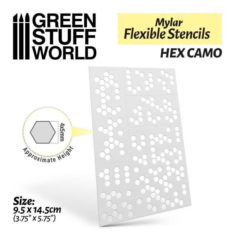 Green Stuff World - Flexible Schablonen - Sechseckige Camouflage (4x5mm) - Flexible Stencils - HEX CAMO (4x5mm)