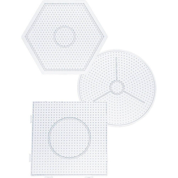 Bügelperlen Stiftplatten Set mit jeweils 3 transparenten Steckplatten für Bügelperlen