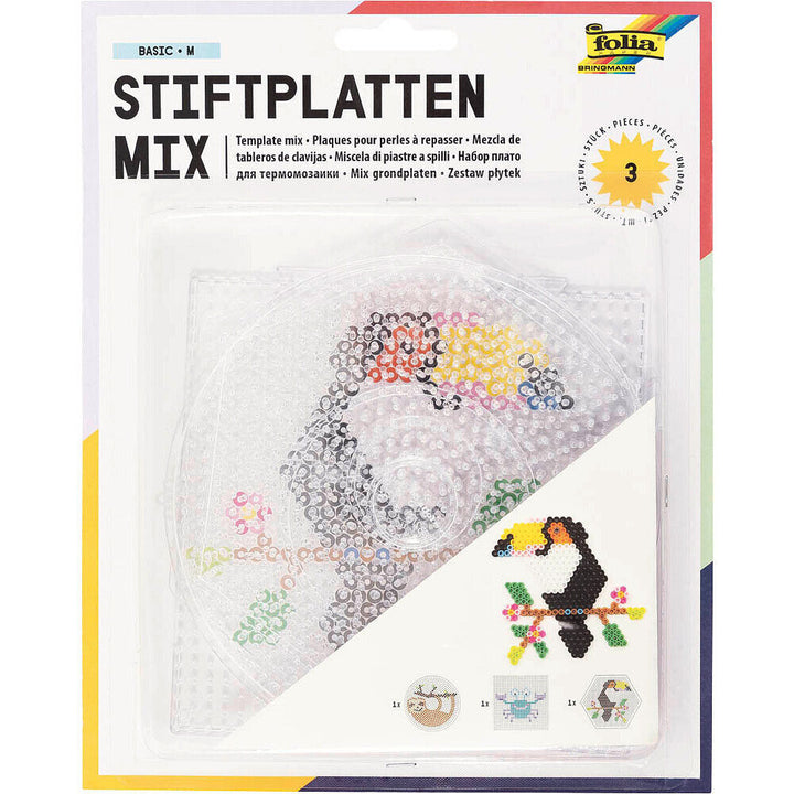 Bügelperlen Stiftplatten Set mit jeweils 3 transparenten Steckplatten für Bügelperlen