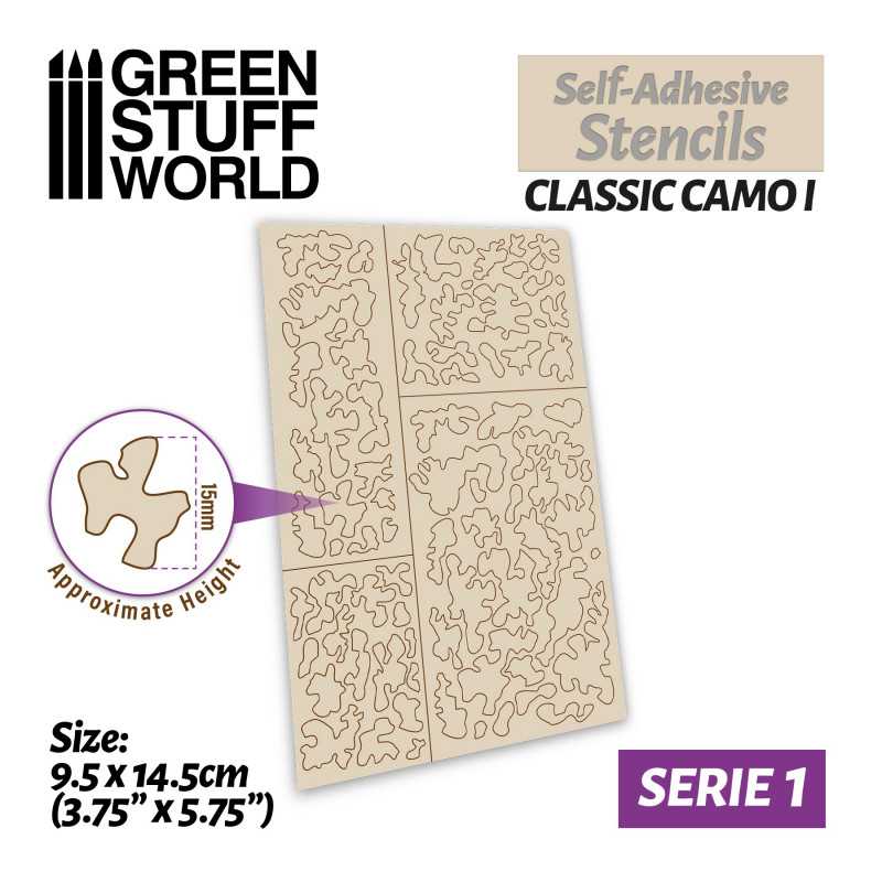 Green Stuff World - Selbstklebende Schablonen - Klassisches Tarnmuster 1 - Self-adhesive stencils - Classic Camo 1