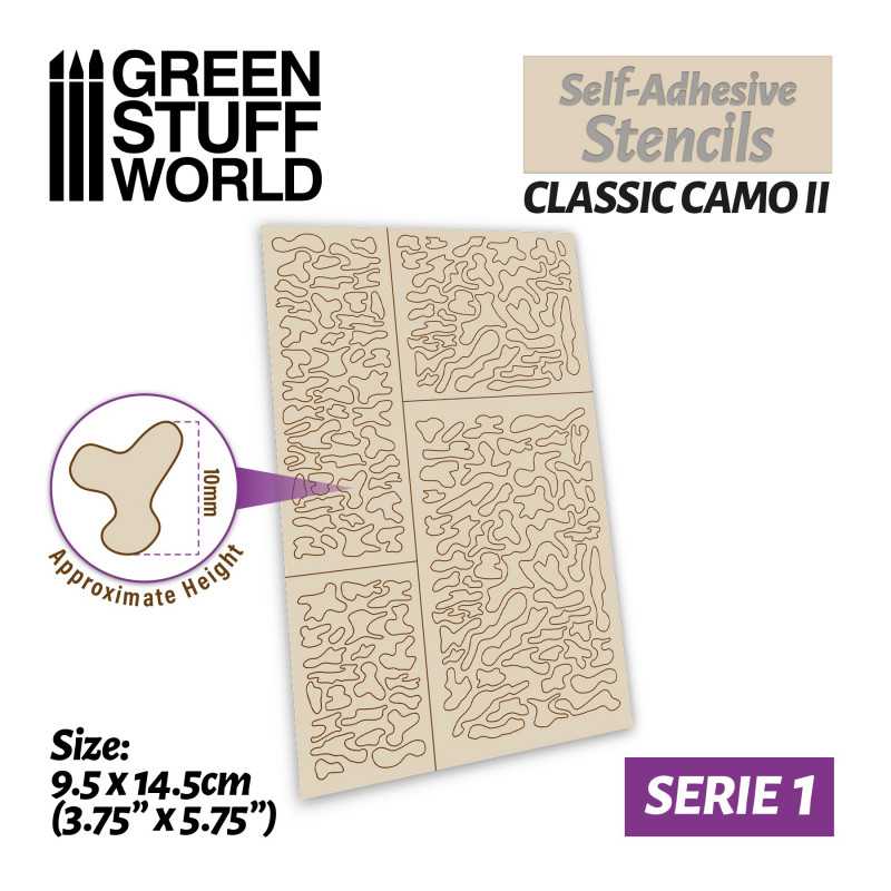 Green Stuff World - Selbstklebende Schablonen - Klassisches Tarnmuster 2 - Self-adhesive stencils - Classic Camo 2
