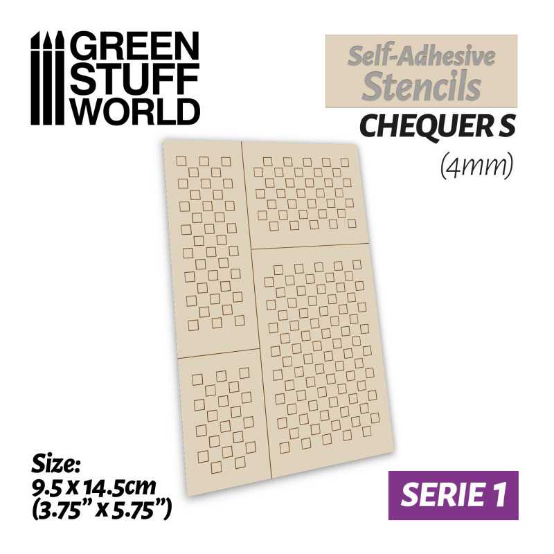 Green Stuff World - Selbstklebende Schablonen - Quadrate S - 4mm - Self-adhesive stencils - Chequer S - 4mm