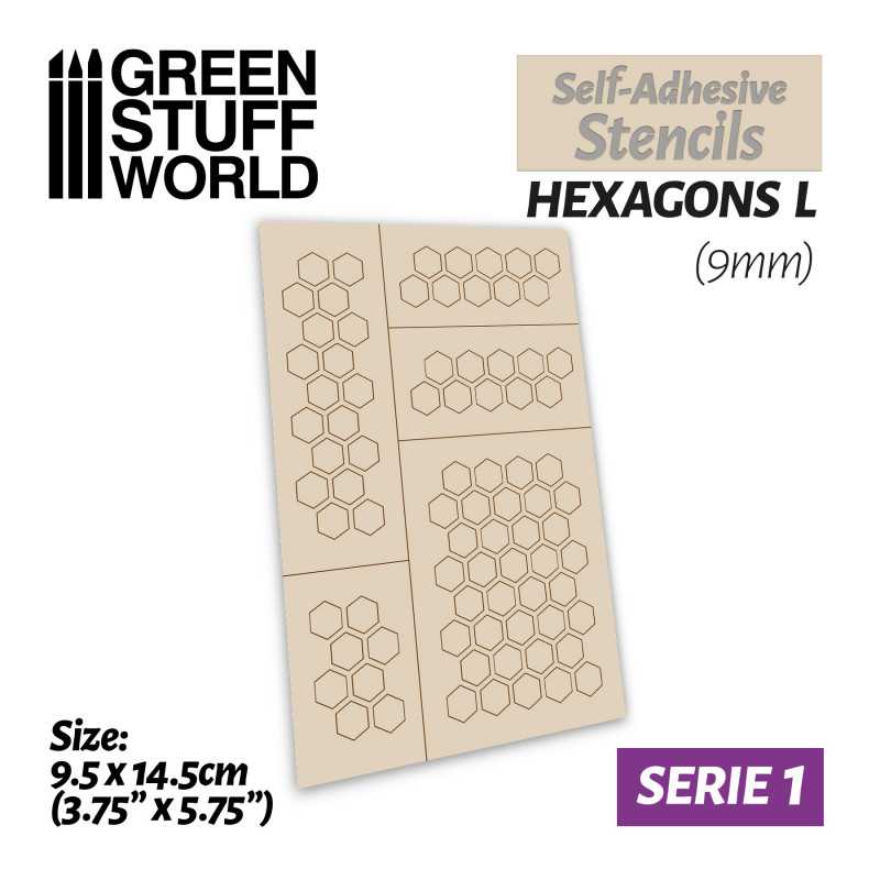 Green Stuff World - Selbstklebende Schablonen - Sechsecke L - 9mm - Self-adhesive stencils - Hexagons L - 9mm