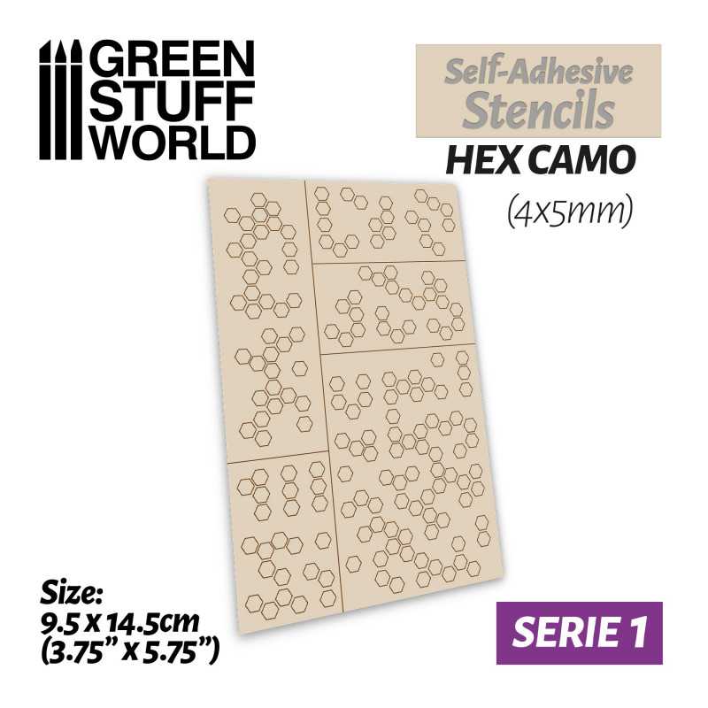 Green Stuff World - Selbstklebende Schablonen - Sechseckige Camouflage - Self-adhesive stencils - Hex Camo