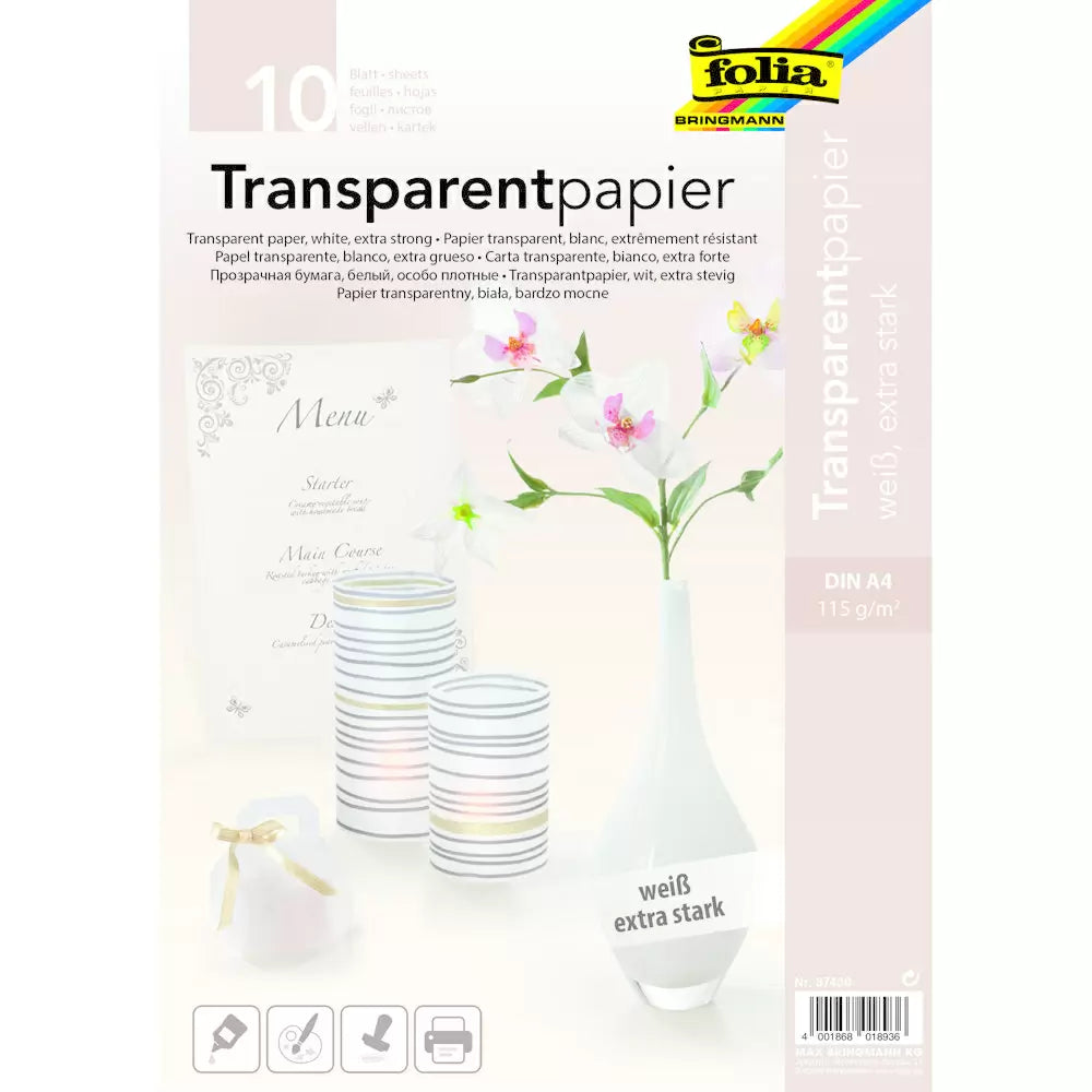 Transparentpapier weiß, extra stark 10 Blatt DIN A4  bedruckbar Bastelpapiere