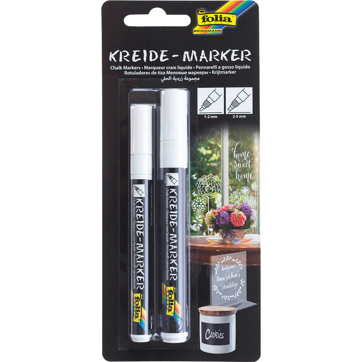 Kreidemarker Set 1-2mm + 2-5mm weiß Fenstermarker Rund und Keilspitze