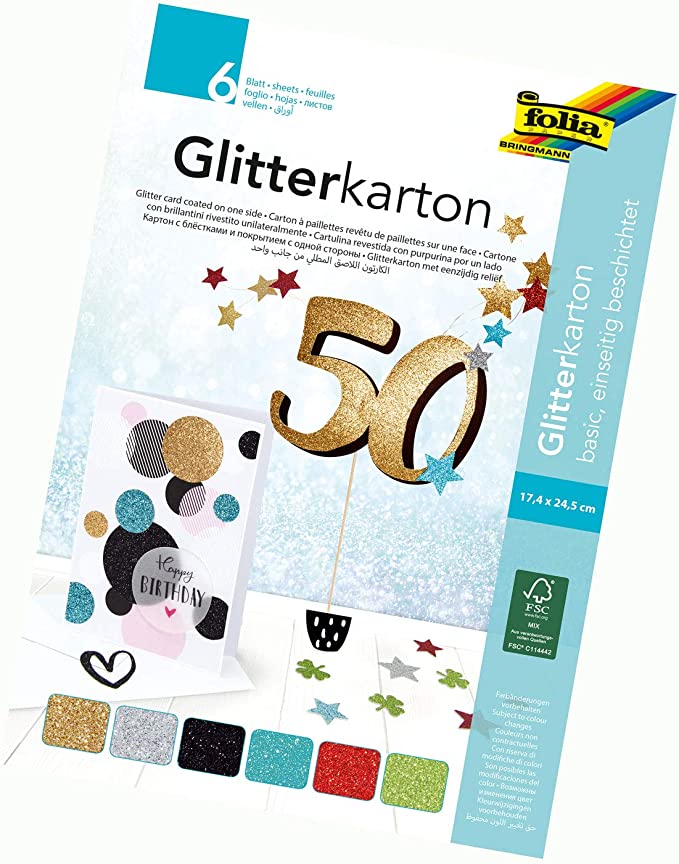 Glitterkarton Basic 6 Blatt einseitig beschichtet 17,4x 24,5 cm