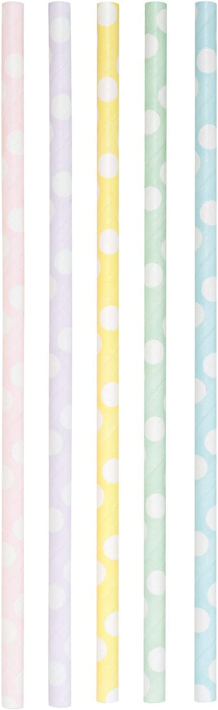 Papierstrohhalme Pastel Dots, ca. 19,7 cm lang, Ø 6mm, 25 bedruckte Strohhalme aus Papier, umweltfreundlich, lebensmittelecht, zum Trinken, Basteln und Dekorieren