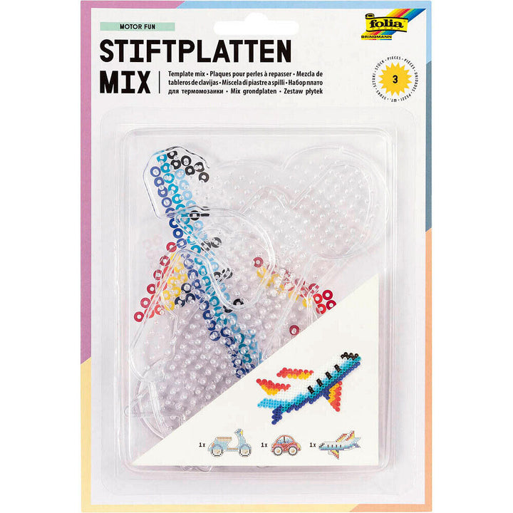 Bügelperlen Stiftplatten Set mit jeweils 3 transparenten Steckplatten für Bügelperlen