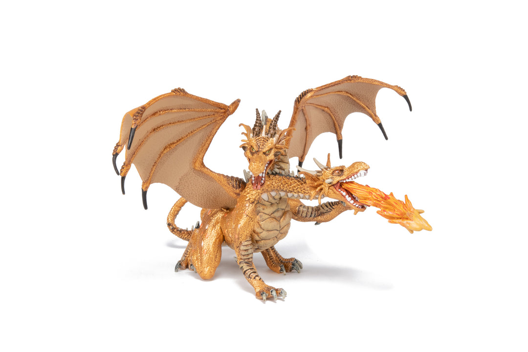 Mittelalter - Fantasy : Zweiköpfiger Drache Gold 19,5 cm (36019)