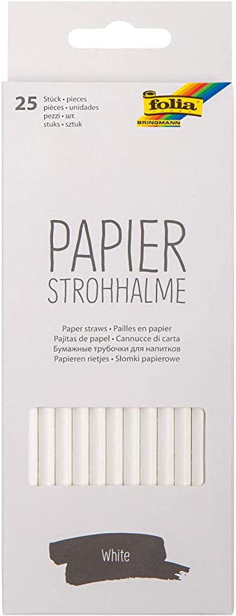 Papierstrohhalme White, ca. 19,7 cm lang, Ø 6mm, 25 Strohhalme aus Papier, umweltfreundlich, lebensmittelecht, zum Trinken, Basteln und Dekorieren