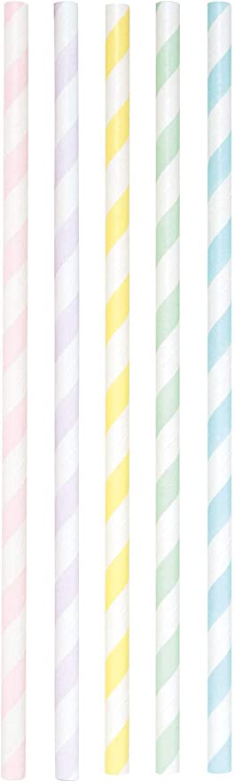 Papierstrohhalme Pastel Stripes, ca. 19,7 cm lang, Ø 6mm, 25 bedruckte Strohhalme aus Papier, umweltfreundlich, lebensmittelecht, zum Trinken, Basteln und Dekorieren