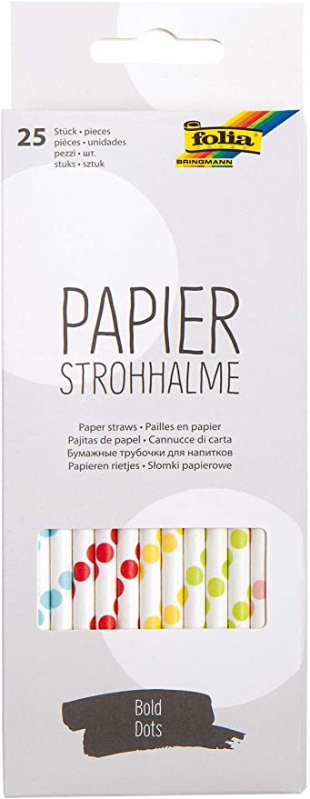 Papierstrohhalme Bold Dots, ca. 19,7 cm lang, Ø 6mm, 25 bedruckte Strohhalme aus Papier, umweltfreundlich, lebensmittelecht, zum Trinken, Basteln und Dekorieren