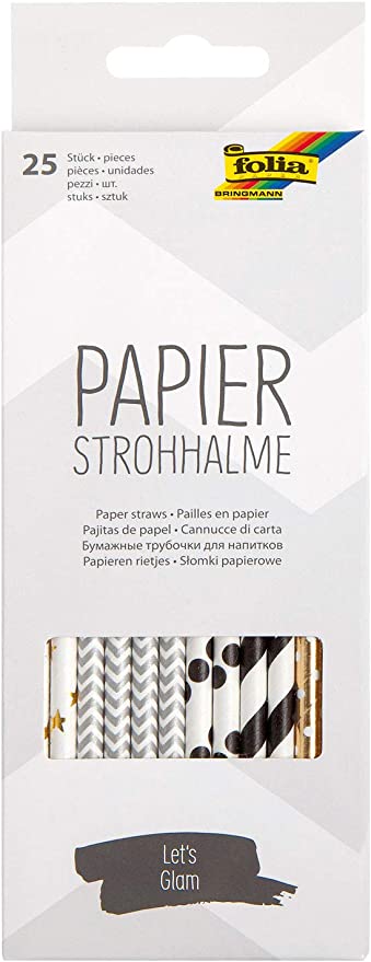 Papierstrohhalme Let´s Glam , ca. 19,7 cm lang, Ø 6mm, 25 bedruckte Strohhalme aus Papier, umweltfreundlich, lebensmittelecht, zum Trinken, Basteln und Dekorieren