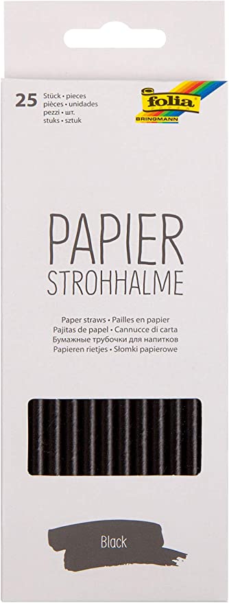 Papierstrohhalme Black , ca. 19,7 cm lang, Ø 6mm, 25 bedruckte Strohhalme aus Papier, umweltfreundlich, lebensmittelecht, zum Trinken, Basteln und Dekorieren