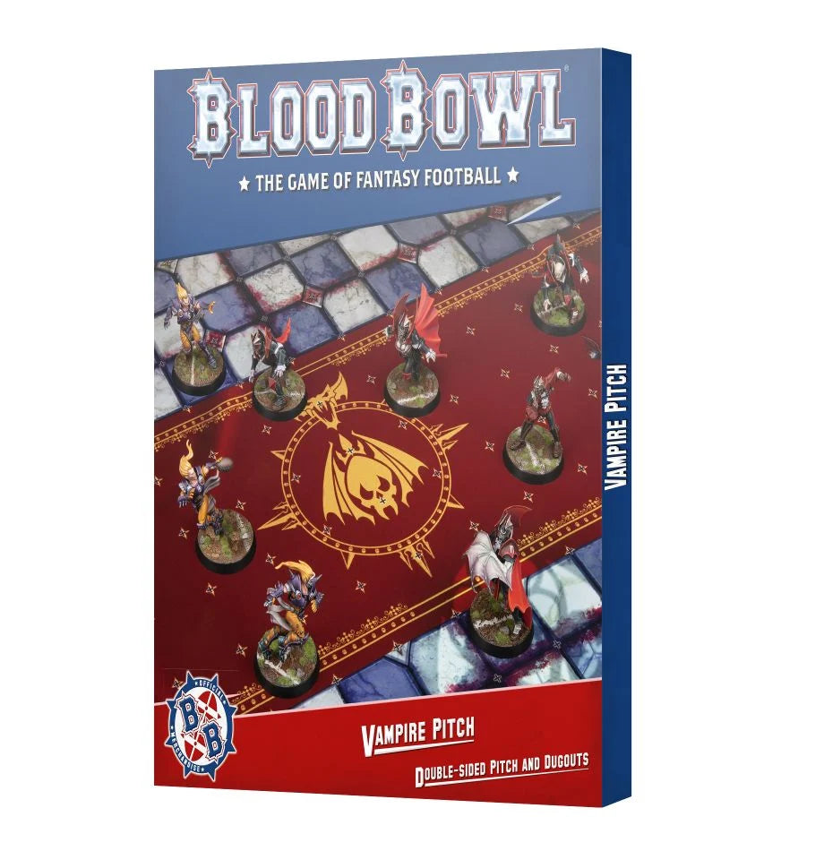 Blood Bowl: Vampire Team – Double-sided Pitch and Dugouts Set (202-39) (Vampire-Team – Beidseitig bedrucktes Spielfeld und Reservebänke)