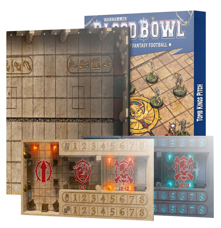 Tomb Kings Pitch: Double-sided Pitch and Dugouts Set (202-60) (2025) (Spielfeld der Gruftkönige: Beidseitig bedrucktes Spielfeld und Reservebänke)