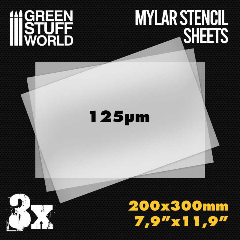 Green Stuff World - A4 Mylar-Schablonenblätter x3 - A4 Mylar Stencil Sheets x3