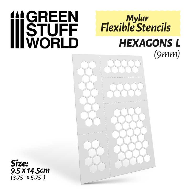 Green Stuff World - Flexible Schablonen - HEXAGONS L (9mm) - Flexible Stencils - HEXAGONS L (9mm)