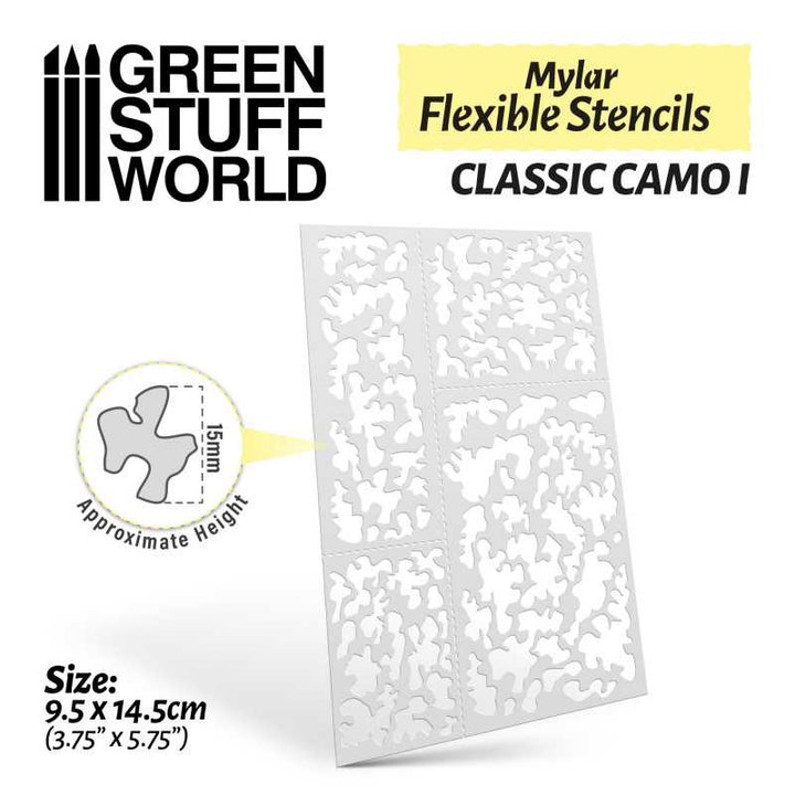 Green Stuff World - Flexible Schablonen - Klassisches Tarnmuster 1 (ca. 15 mm) - Flexible Stencils - Classic Camo 1 (15mm aprox.)