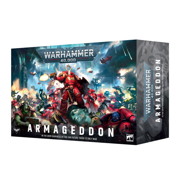 Warhammer 40,000 Armageddon launch box for the new edition

Warhammer 40,000 Armageddon box set with Space Marines and Orks

Warhammer 40,000 Armageddon new edition Games Workshop box

Warhammer 40,000 Armageddon Space Marines and Orks launch set