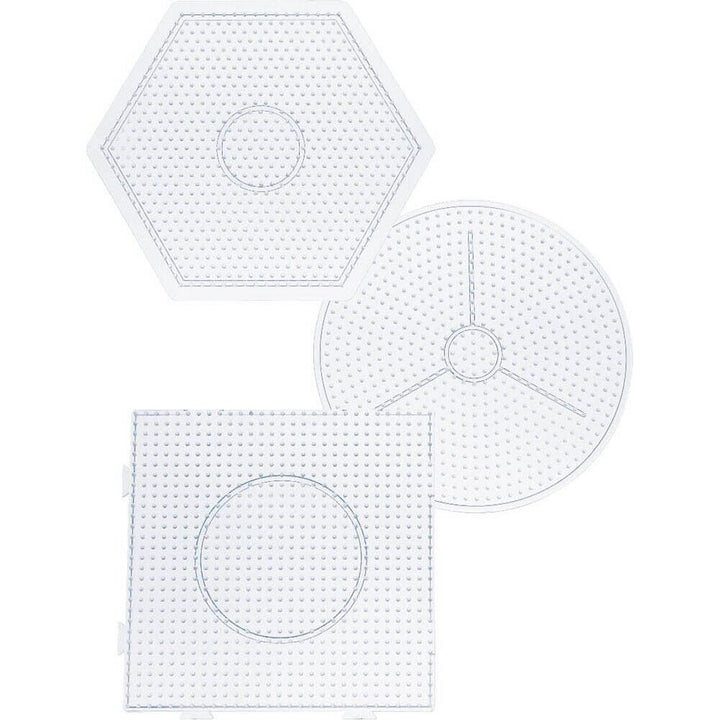 Bügelperlen Stiftplatten Set mit jeweils 3 transparenten Steckplatten für Bügelperlen