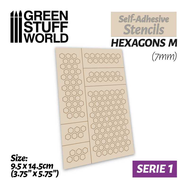 Green Stuff World - Selbstklebende Schablonen - Sechsecke M - 7mm - Self-adhesive stencils - Hexagons M - 7mm