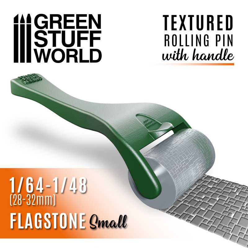Green Stuff World - Strukturierte Walze mit Griff - Kleine Steinfliesenboden - Rolling pin with Handle - Flagstone Small