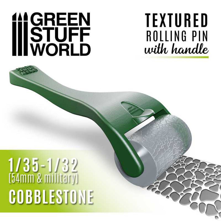 Green Stuff World - Strukturierte Walze mit Griff - Kopfsteinpflaster - Rolling pin with Handle - Cobblestone