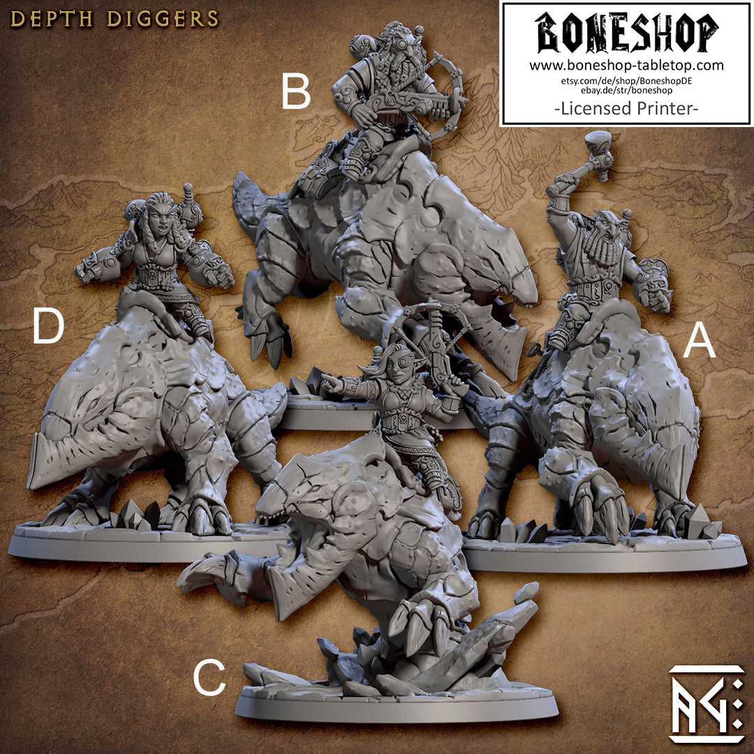 Golemmar Gnomes „Depth Digger Rider B1" 28mm-35mm | RPG | DnD | Boneshop