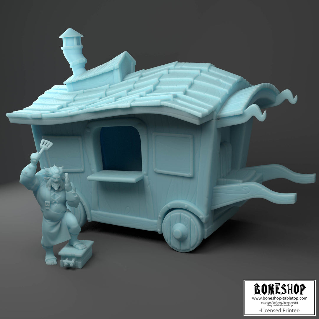 Twin Goddess Miniatures „Grub's Hub food truck + vendor" 28mm | 32mm | Boneshop