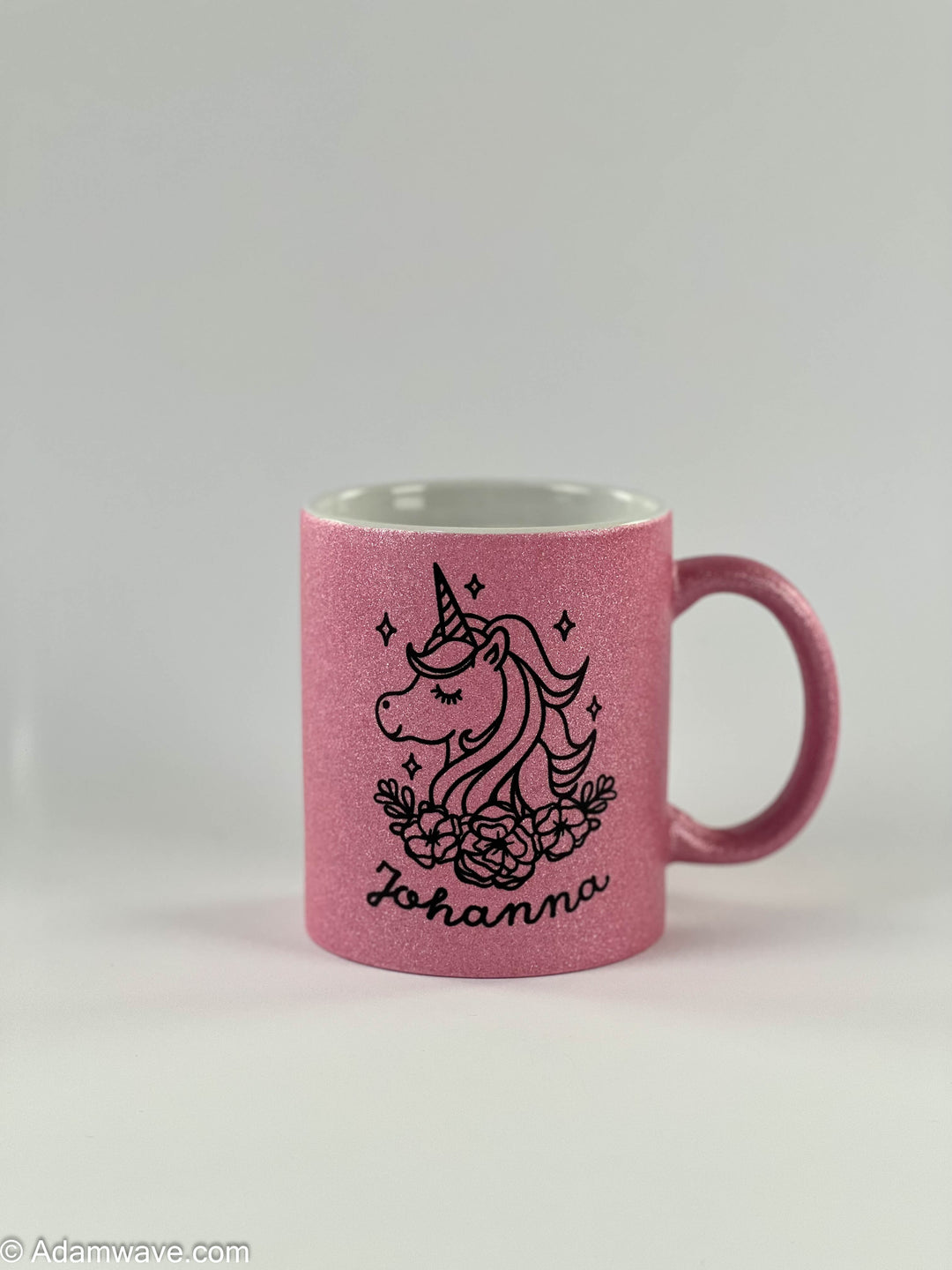 Personalisierte rosa Glitzer Tasse mit Name und Datum Einhorn | beidseitig bedruckt | Mädchen Tasse | Geschenkidee | Keramiktasse
