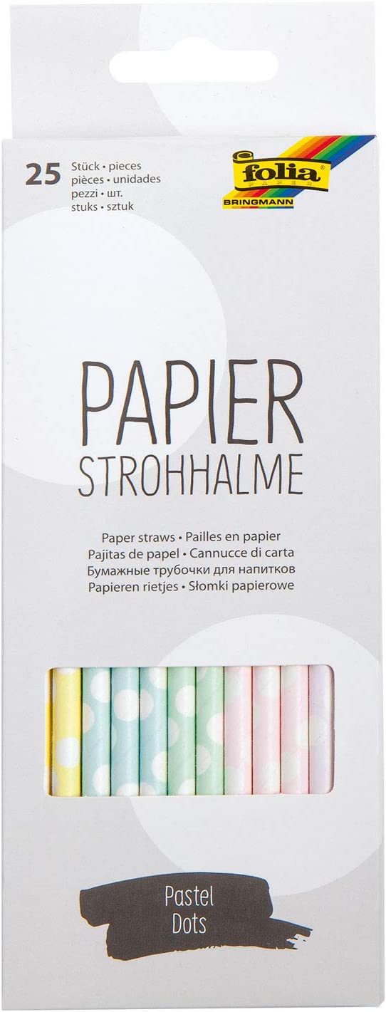 Papierstrohhalme Pastel Dots, ca. 19,7 cm lang, Ø 6mm, 25 bedruckte Strohhalme aus Papier, umweltfreundlich, lebensmittelecht, zum Trinken, Basteln und Dekorieren