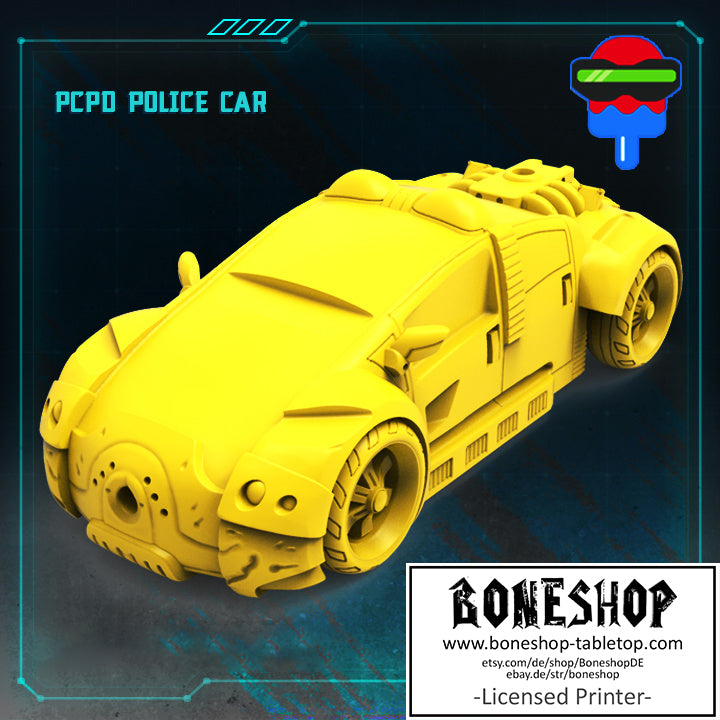Pack 8 „PCPD Police Car" Papsikels | 28mm - 35mm | Cyberpunk | RPG | Boneshop