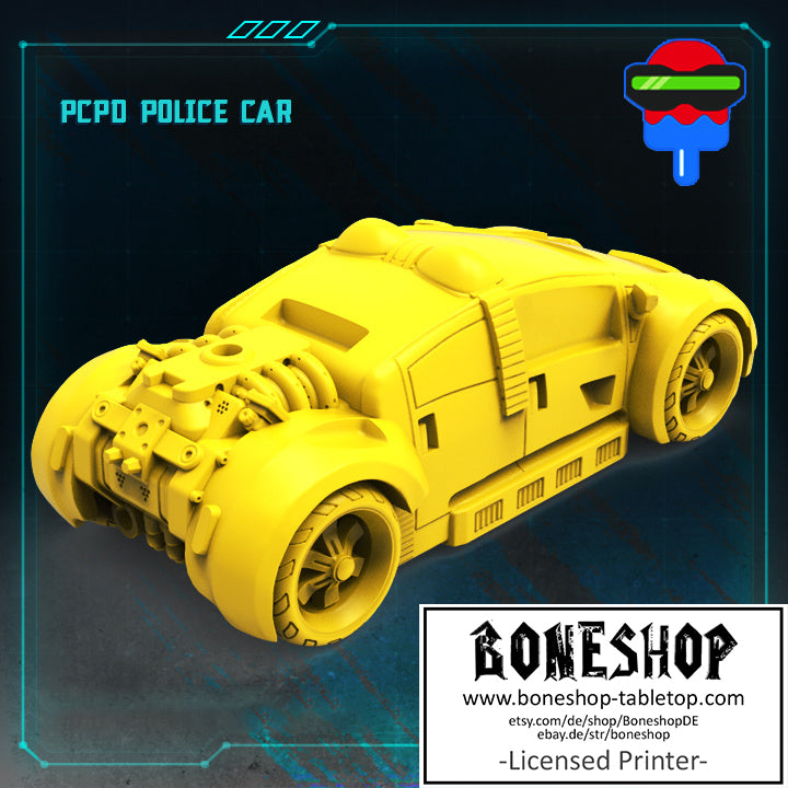 Pack 8 „PCPD Police Car" Papsikels | 28mm - 35mm | Cyberpunk | RPG | Boneshop