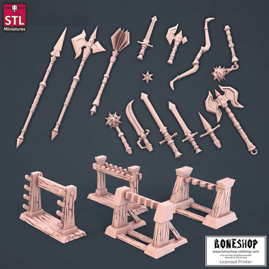 Blacksmith „Weapon Racks" Stl Miniatures | 28mm - 35mm | DnD | Boneshop