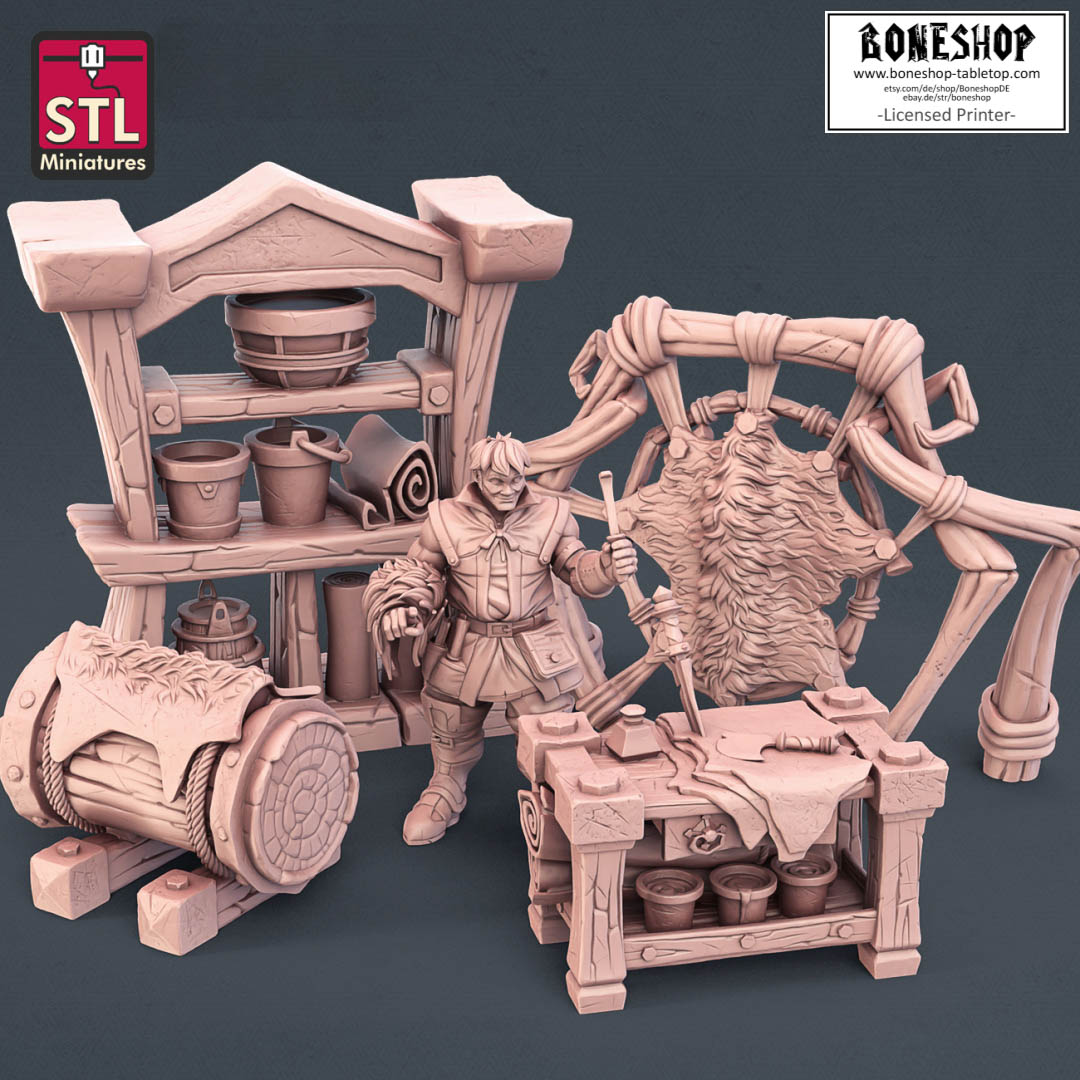 Essentials „Leatherworker Set" Stl Miniatures | 28mm - 35mm | RPG | Boneshop